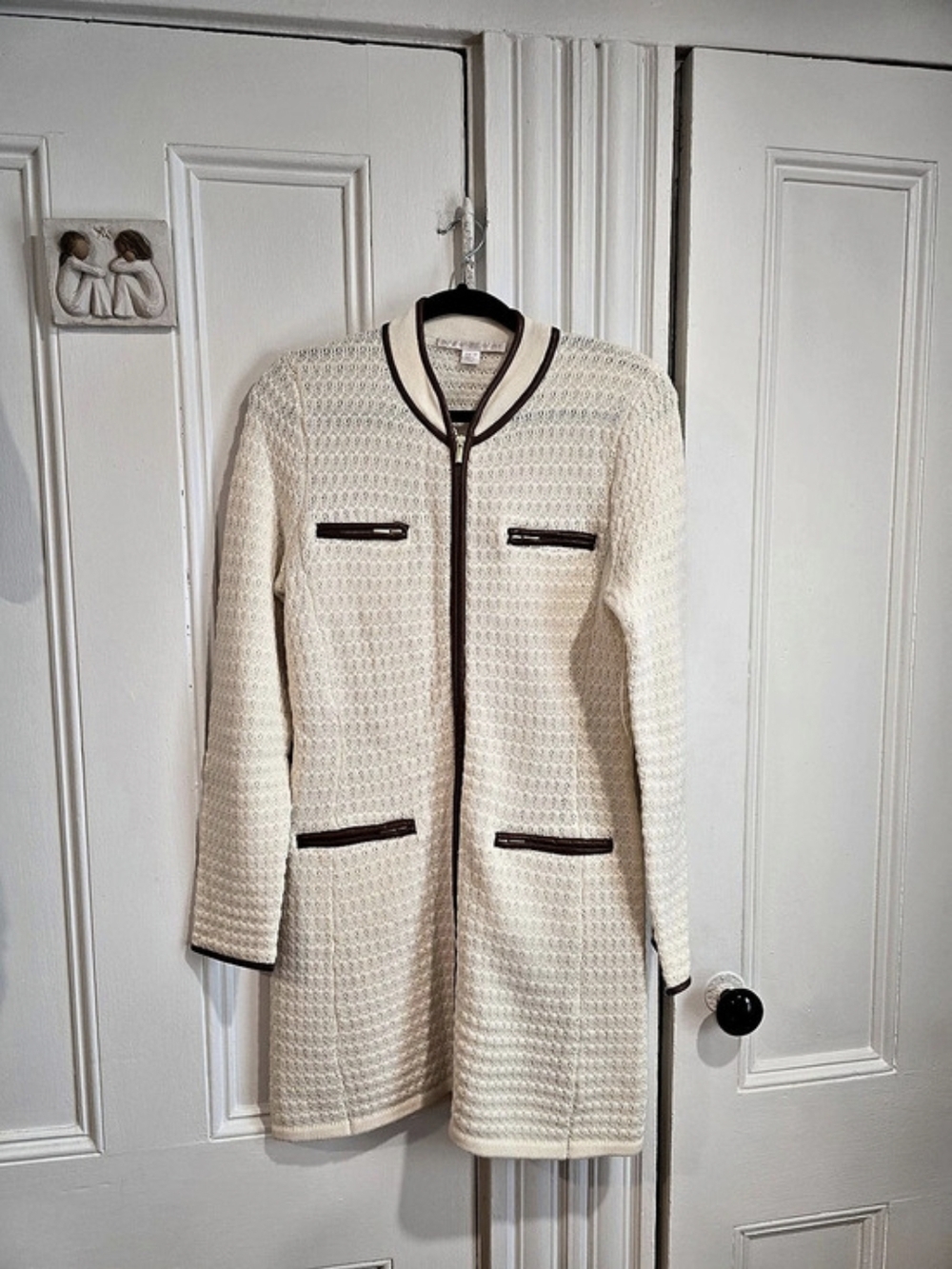 Boston Proper Cream Knit Zip Coat Size Medium